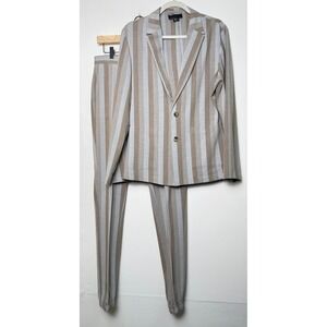 ASOS Mens Striped Blazer Pants Set Taupe Grey Casual Suit 40R 32x34